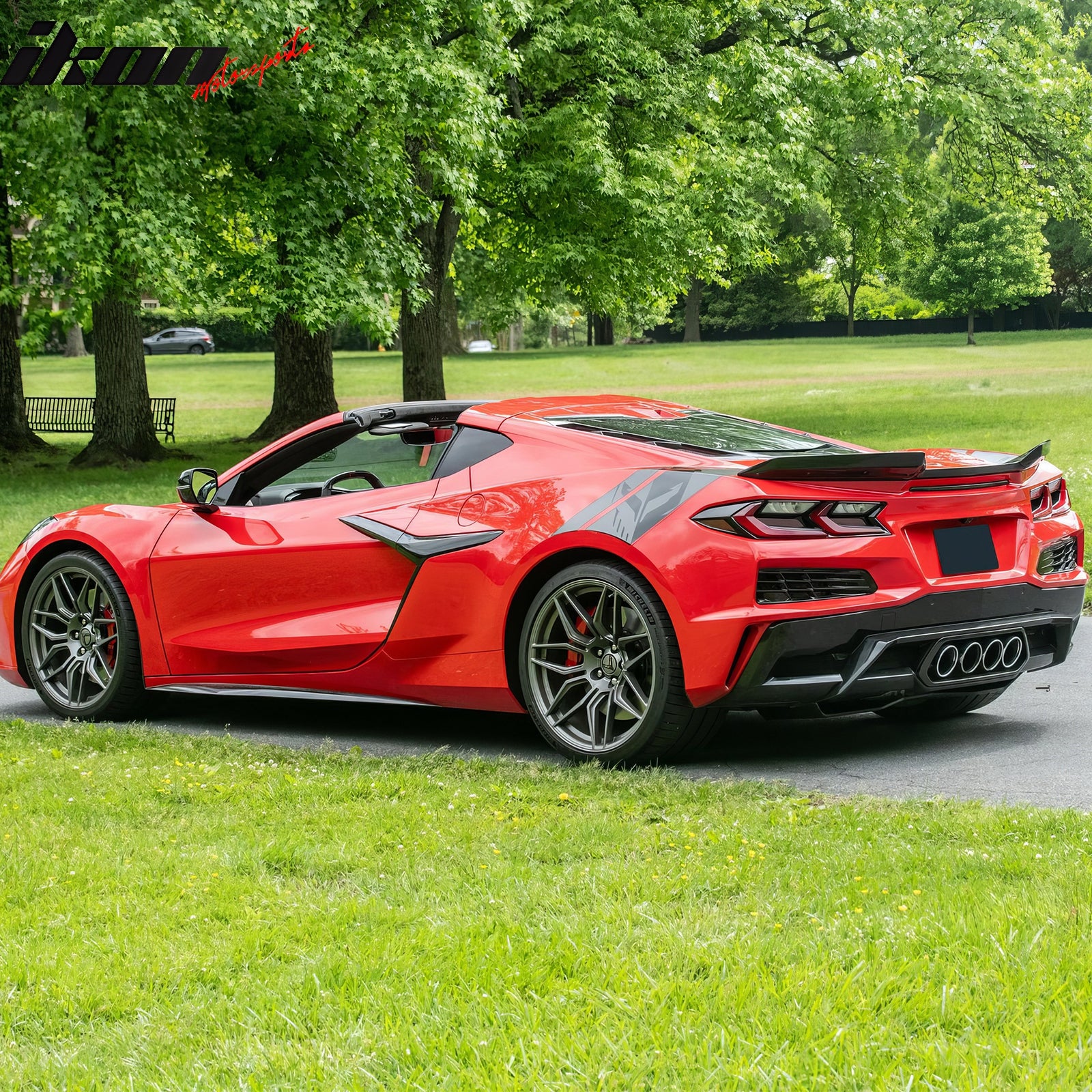 For 20-25 Chevy Corvette C8 Rear Bumper Cover + Silver Quad Exhaust Tip + Grille