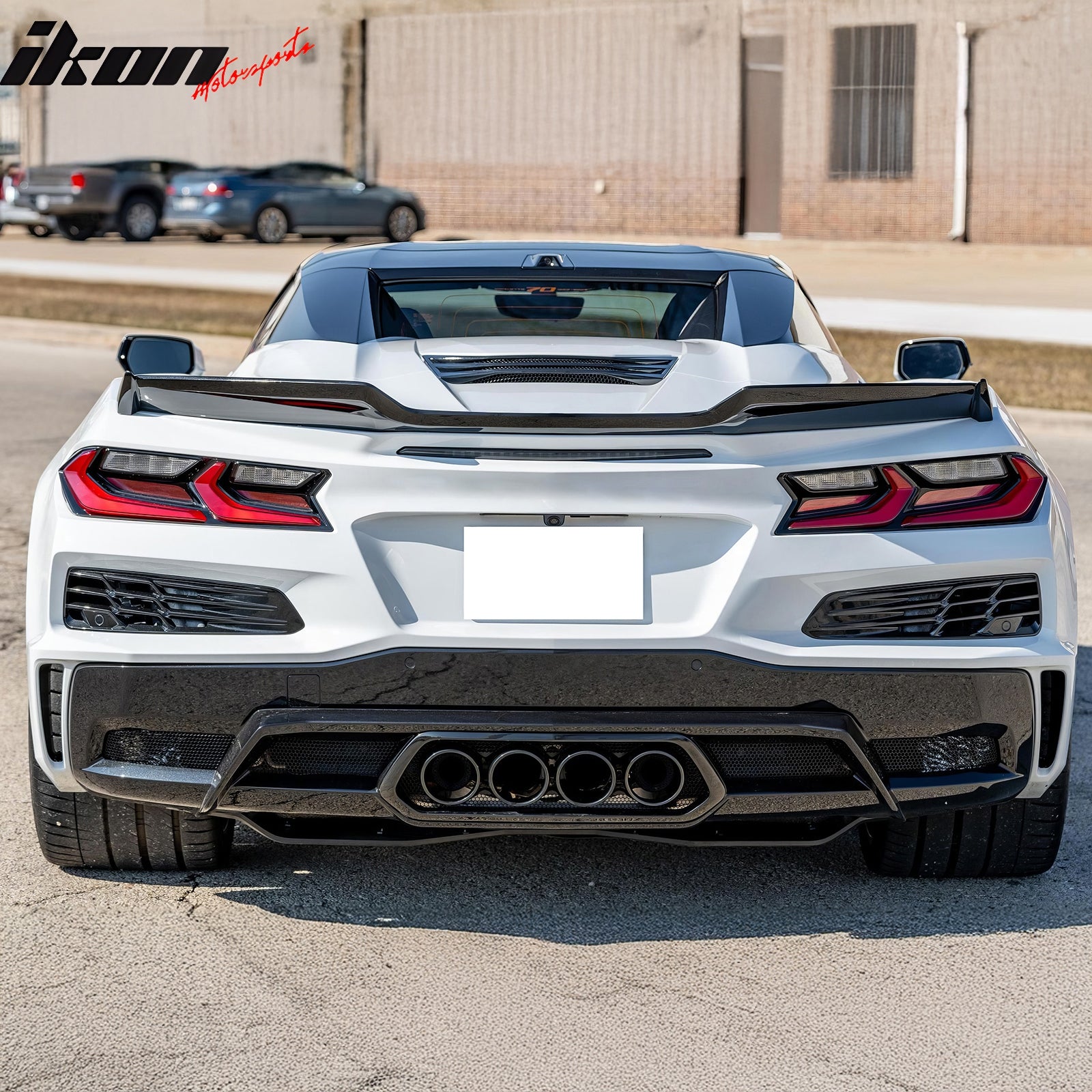 For 20-25 Chevy Corvette C8 Rear Bumper Cover + Black Quad Exhaust Tip + Grille