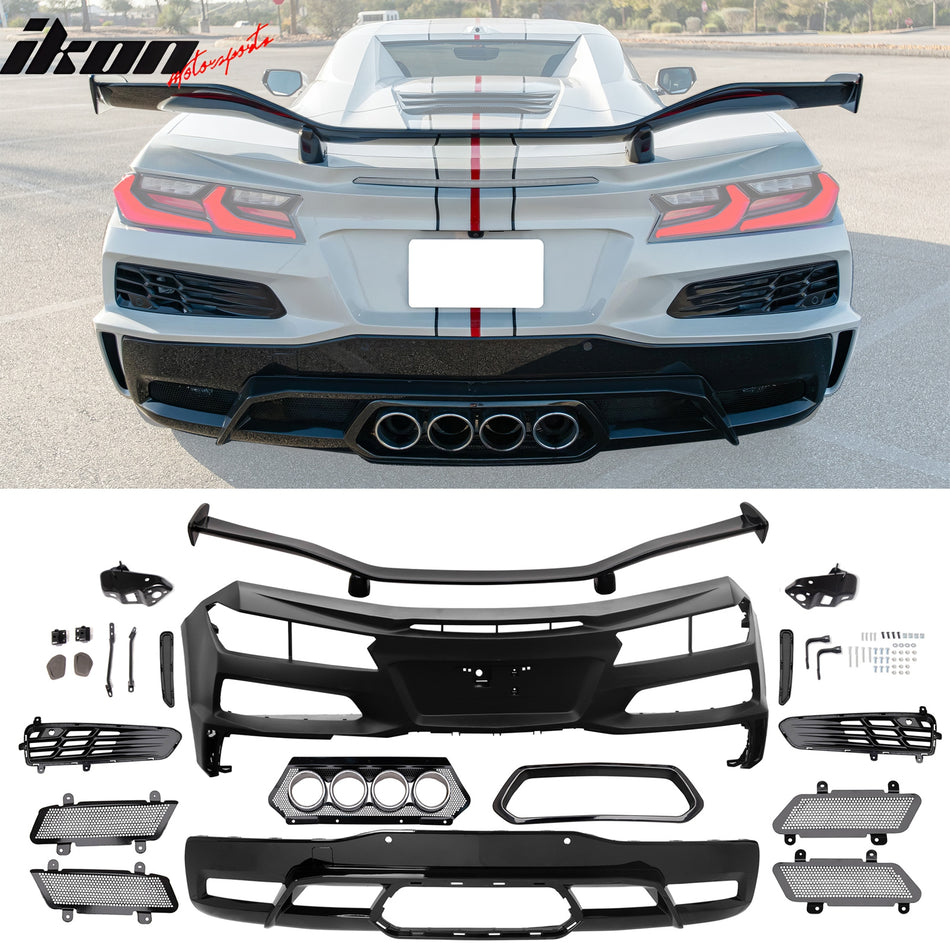 2020-2025 Chevy Corvette C8 Rear Bumper Silver Exhaust Trunk Spoiler