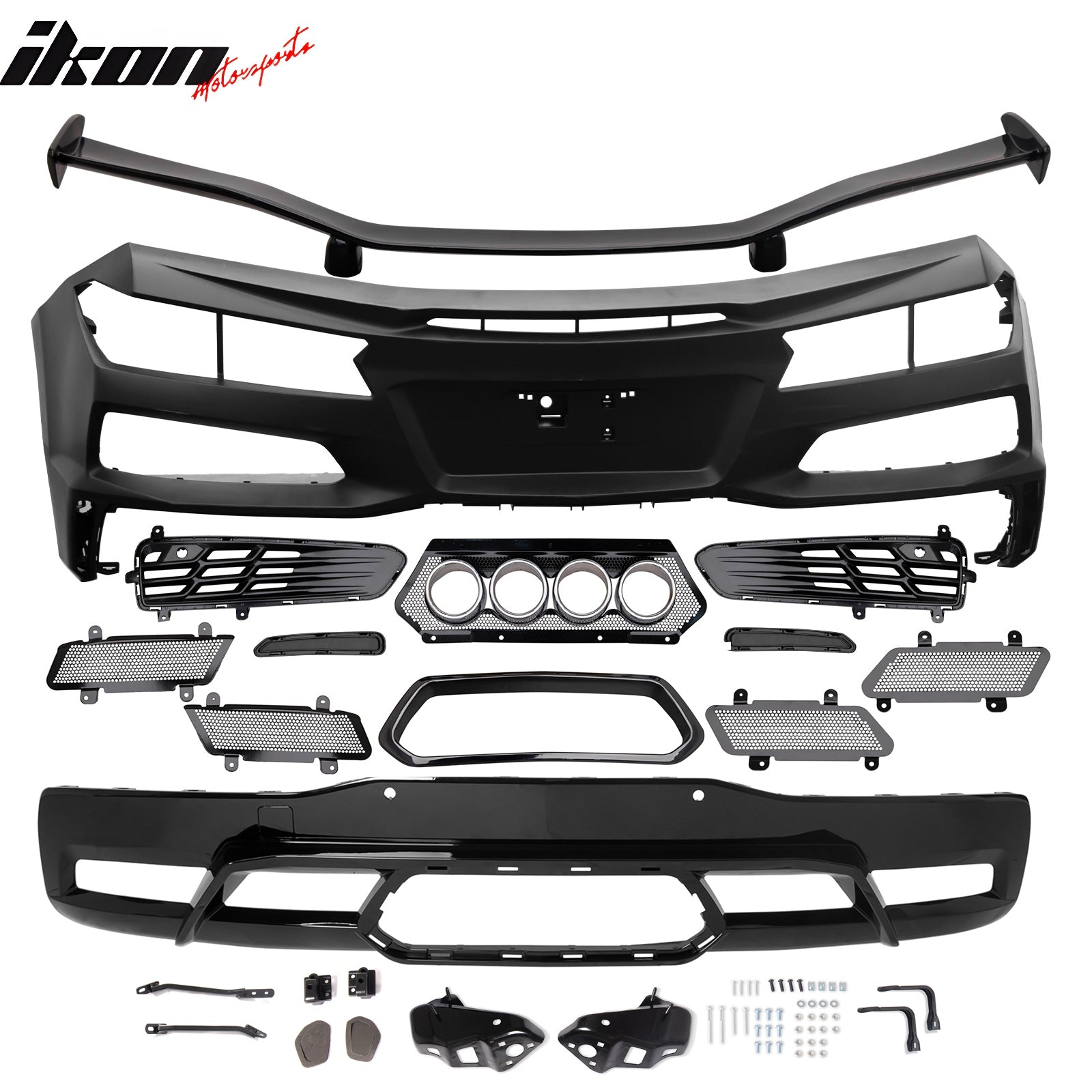 For 20-25 Corvette C8 Rear Bumper Cover + Silver Quad Exhaust Tip Trunk Spoiler