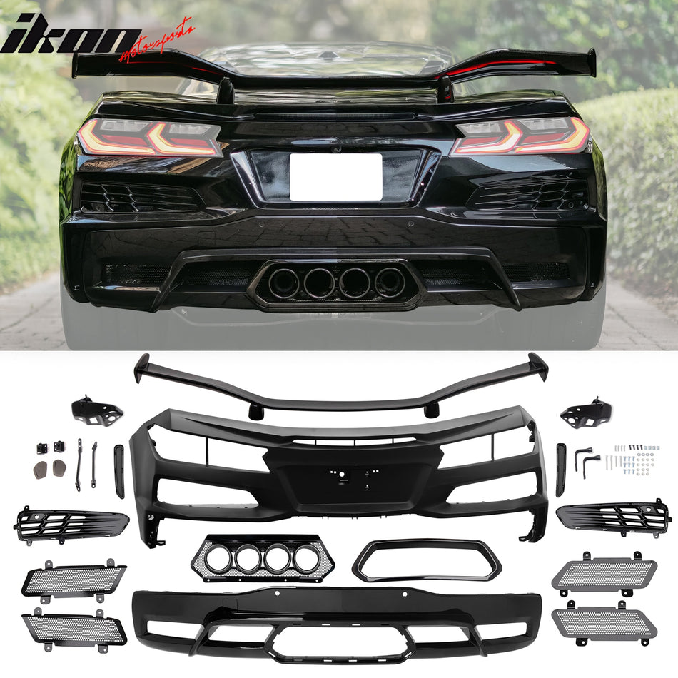 2020-2025 Chevy Corvette C8 Rear Bumper Black Exhaust Trunk Spoiler