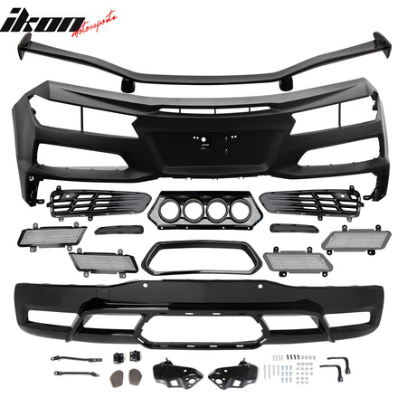 Fits 20-25 Corvette C8 Rear Bumper Cover + Black Quad Exhaust Tip Trunk Spoiler