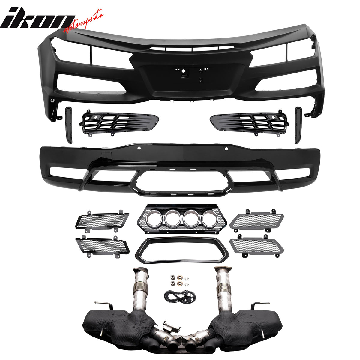 Fits 20-25 Corvette C8 Rear Bumper Silver Quad Exhaust Muffler + Trunk Spoiler