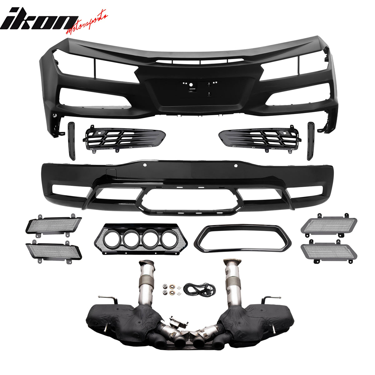 For 20-25 Chevy Corvette C8 Rear Bumper Diffuser Black Quad Exhaust Muffler Kit