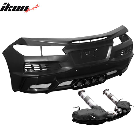 For 20-25 Chevy Corvette C8 Rear Bumper Diffuser Black Quad Exhaust Muffler Kit