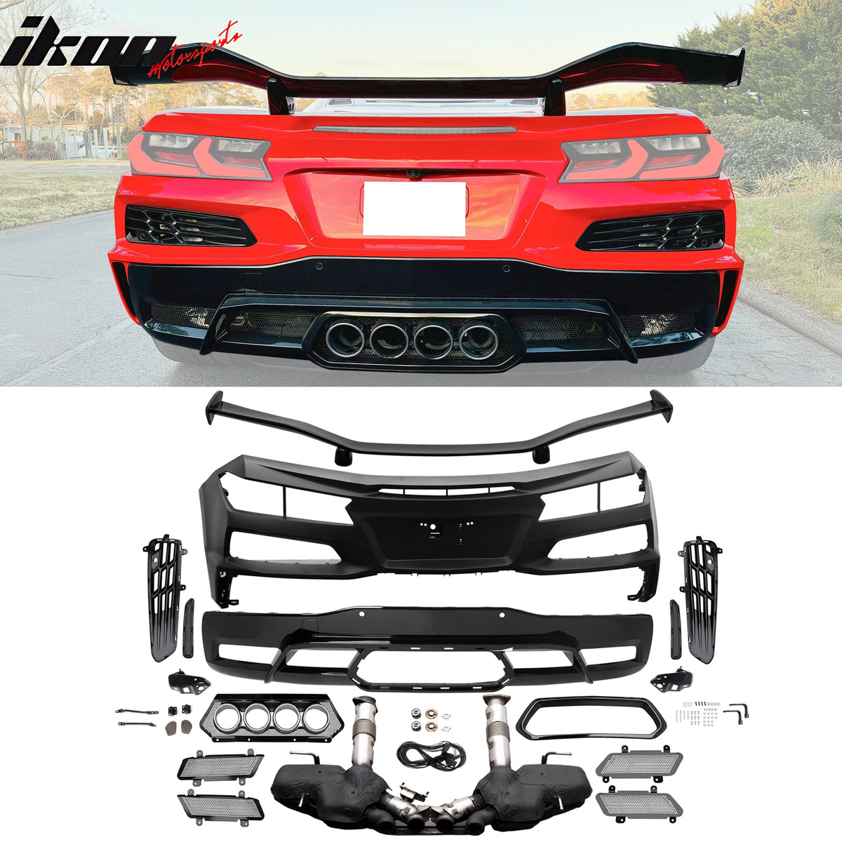 Fits 20-25 Corvette Front Rear Bumper Silver Quad Exhaust Muffler Trunk Spoiler