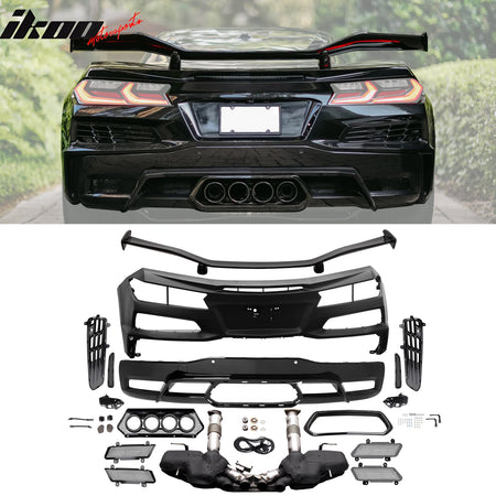 Fits 20-25 Corvette Front Rear Bumper Black Quad Exhaust Muffler Trunk Spoiler