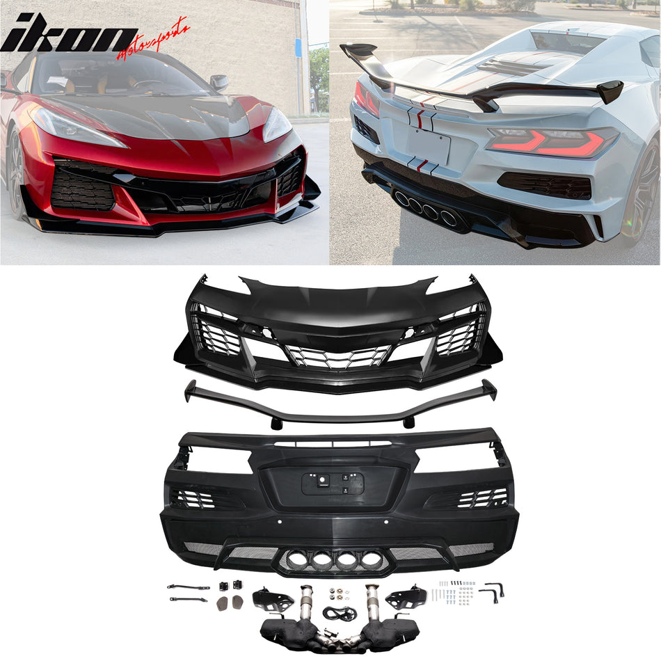 2020-2025 Corvette C8 Front Rear Bumpers Silver Exhaust Trunk Spoiler