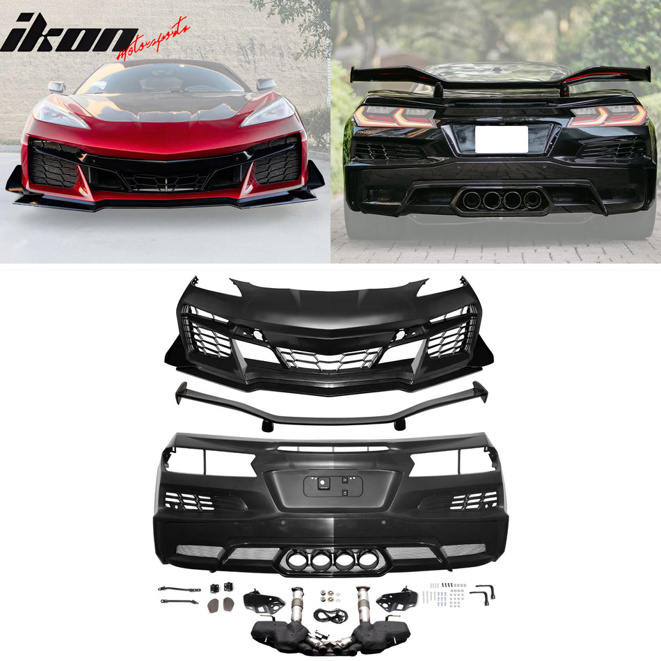 2020-2025 Corvette C8 Front Rear Bumpers Black Exhaust Trunk Spoiler