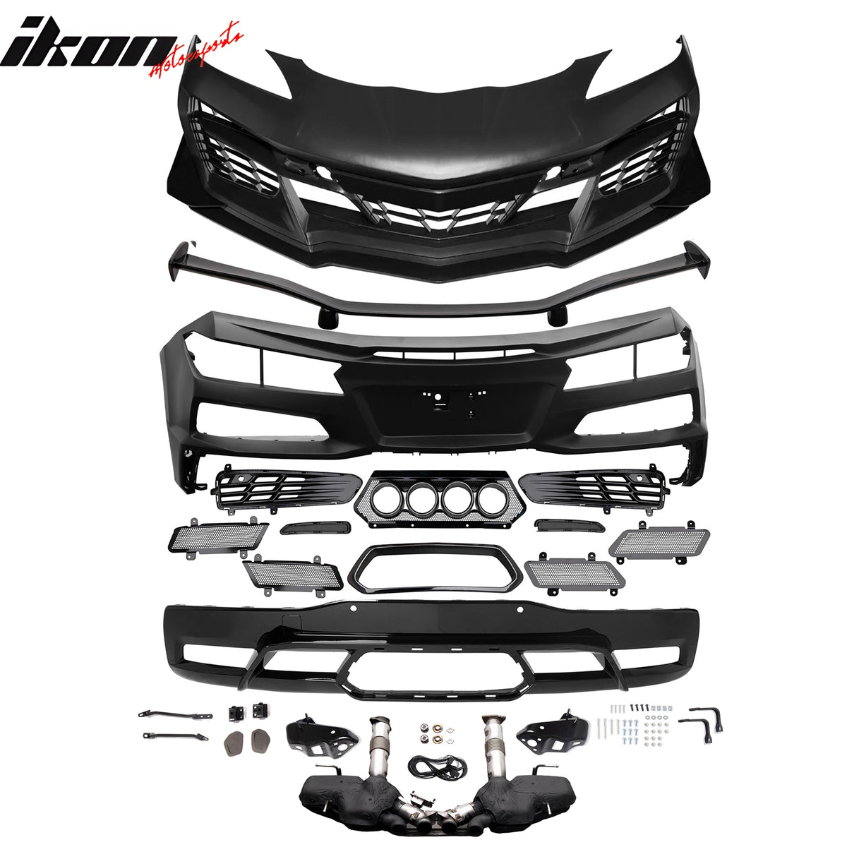 Fits 20-25 Corvette Front Rear Bumper Black Quad Exhaust Muffler Trunk Spoiler