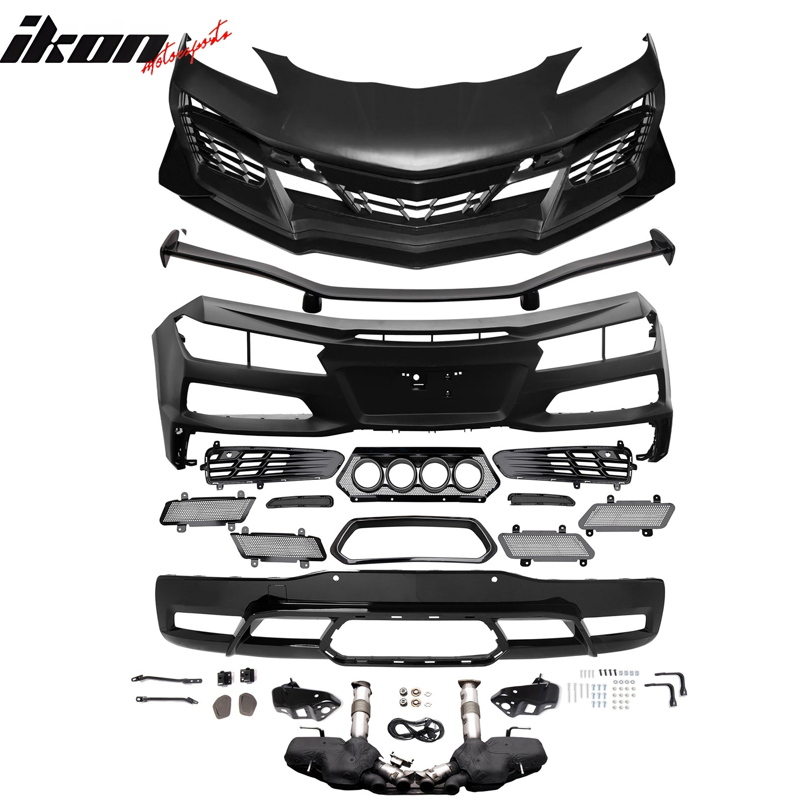 Fits 20-25 Corvette Front Rear Bumper Black Quad Exhaust Muffler Trunk Spoiler