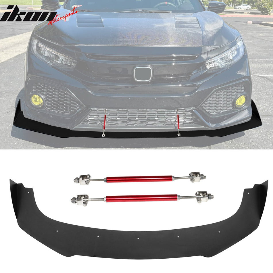 2017-2021 Honda Civic AF Style Front Lip Red Strut Rods Aluminum