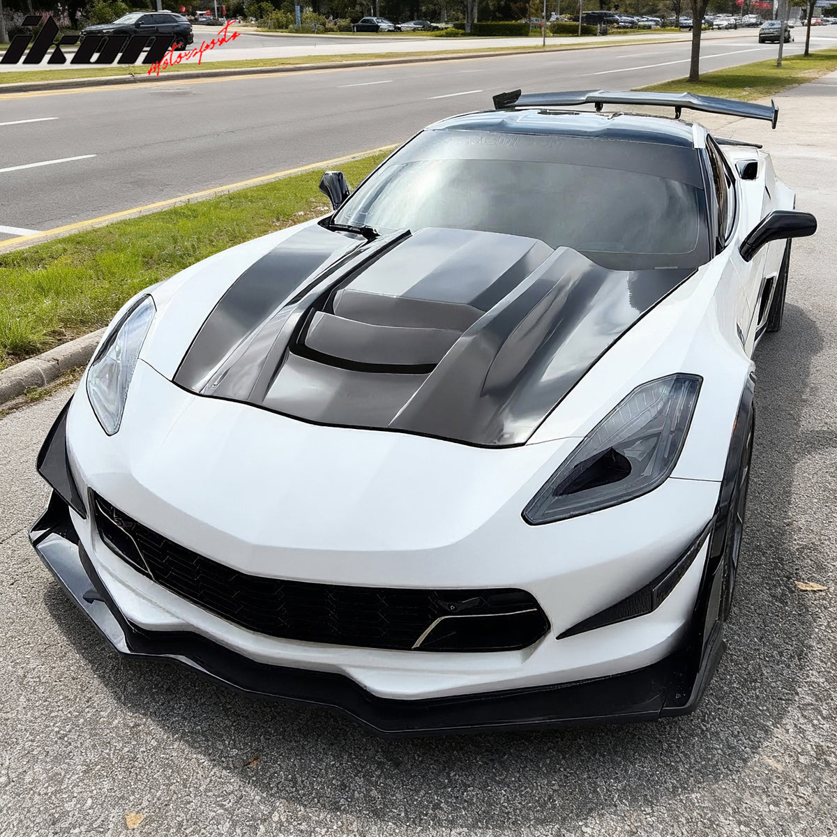 Fits 14-19 Chevy Corvette C7 ZR1 Style Cowl Vented Extractor Front Bumper Hood