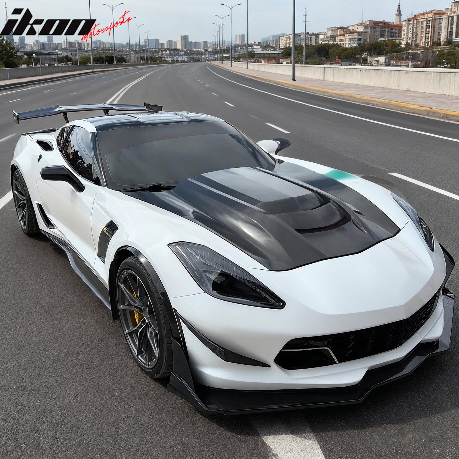 Fits 14-19 Chevy Corvette C7 ZR1 Style Cowl Vented Extractor Front Bumper Hood