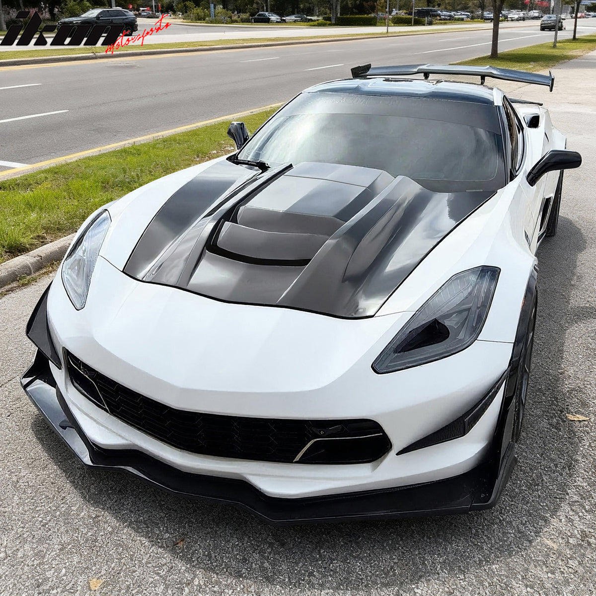 Fits 14-19 Chevy Corvette C7 ZR1 Style Cowl Vented Extractor Front Bumper Hood
