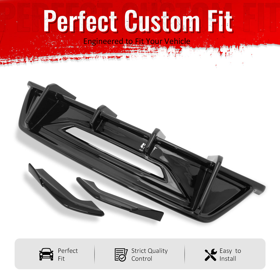 IKON MOTORSPORTS Rear Diffuser & Aprons, Compatible with 2024-2026 Ford Mustang Ecoboost & GT, IKON Style Gloss Black ABS Add On Rear Lower Spoiler Air Dam Chin Valance Splitters 3PCS