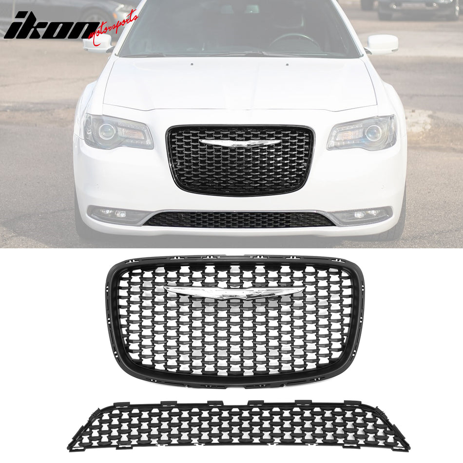2015-2023 Chrysler 300 Matte Black 300S Sport Upper Lower Grilles ABS