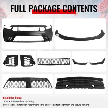 Fits 24-26 Ford Mustang Front Bumper Cover GTD Style Conversion Gloss Black Lip