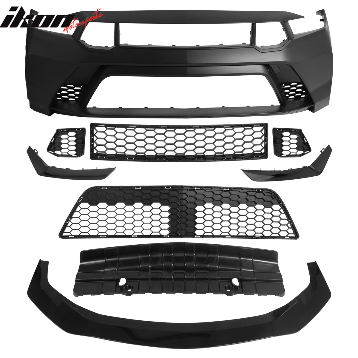 Fits 24-26 Ford Mustang Front Bumper Cover GTD Style Conversion Gloss Black Lip
