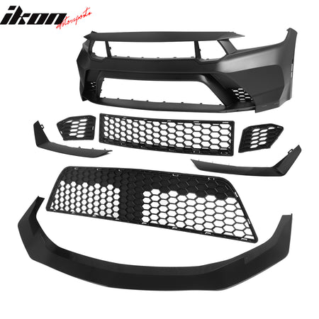 Fits 24-26 Ford Mustang Front Bumper Cover GTD Style Conversion Gloss Black Lip