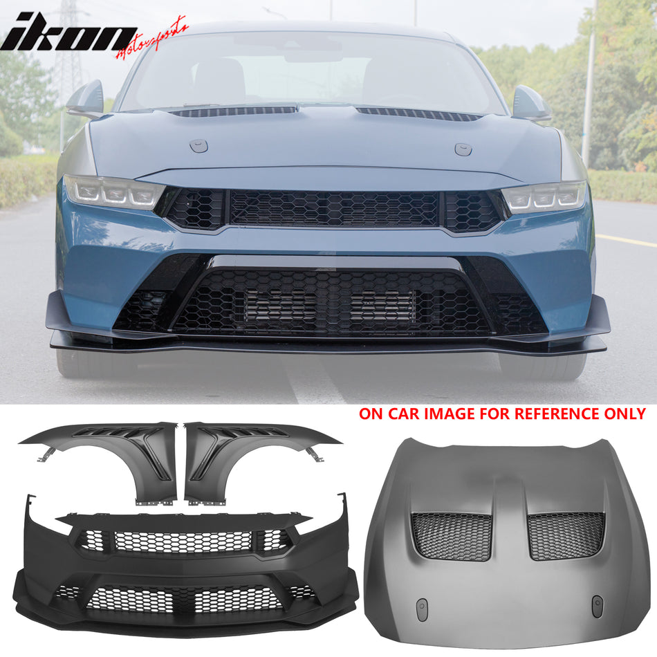 24-26 Mustang GTD Style Front Bumper Cover + Hood + Fender (Matte Lip)