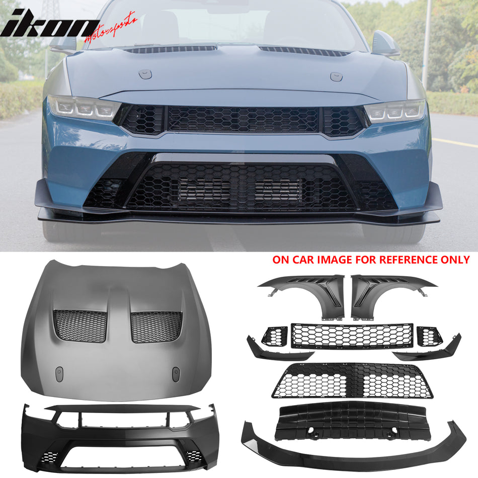 24-26 Mustang GTD Style Front Bumper Cover + Hood + Fender (Gloss Lip)