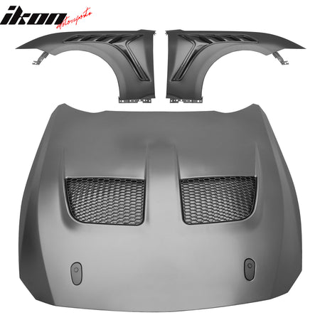 Fits 24-26 Ford Mustang Front Bumper Cover + Hood + Fender GTD Style (Gloss Lip)