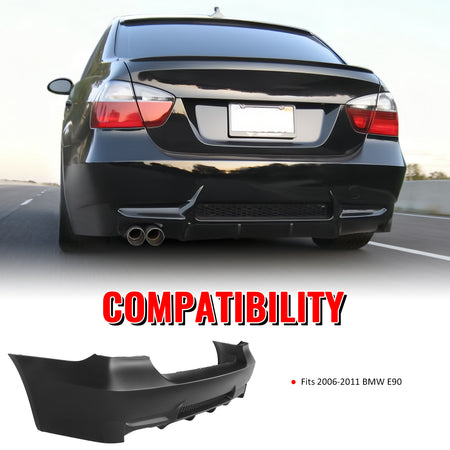 Fits 06-11 BMW E90 3-Series 325i 330i M3 Style Rear Bumper Cover Replacement PP