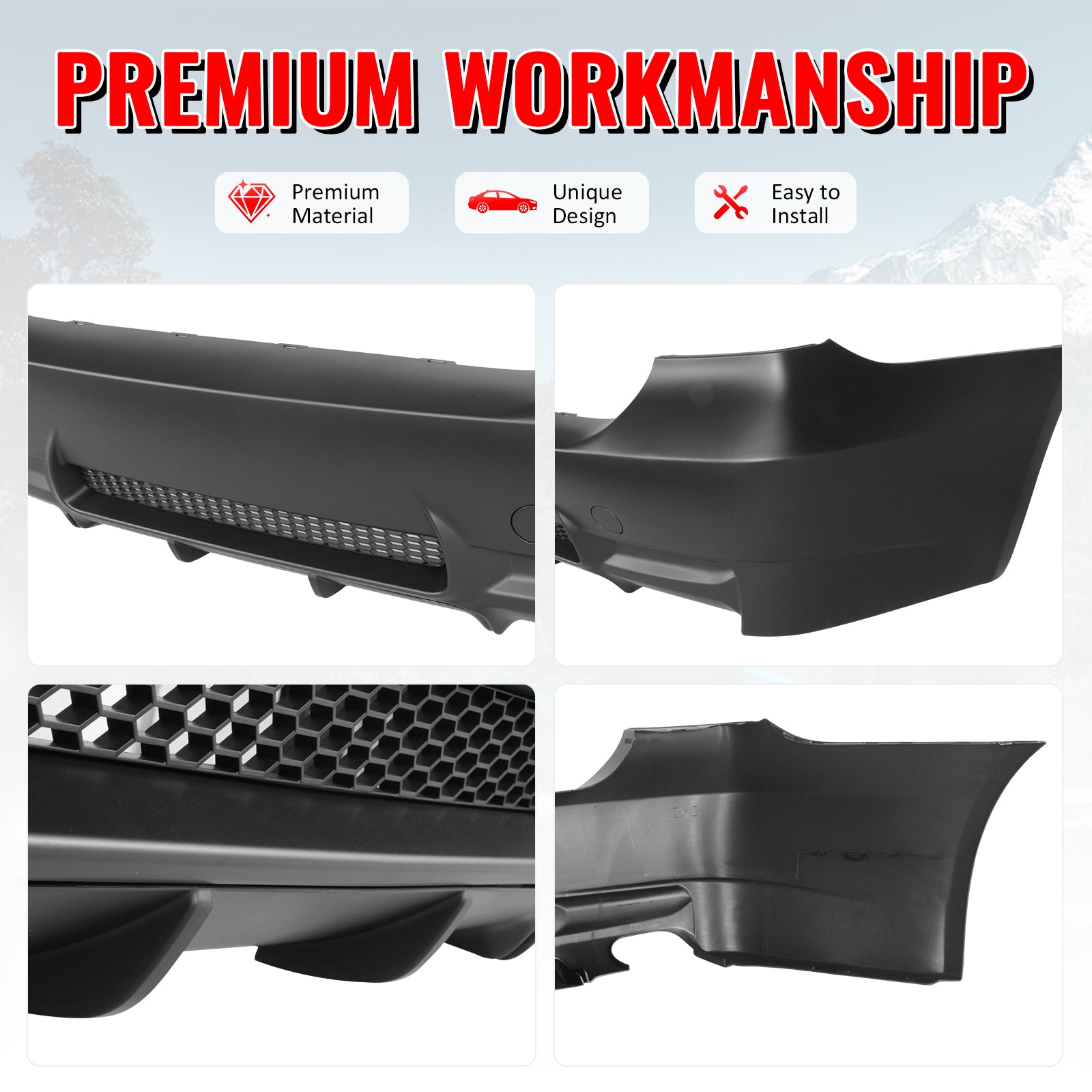 Fits 06-11 BMW E90 3-Series 325i 330i M3 Style Rear Bumper Cover Replacement PP