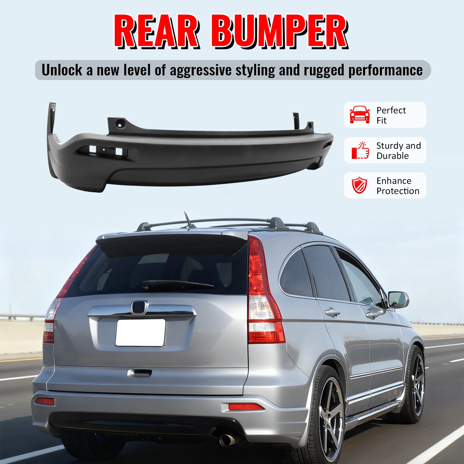 Fits 07-09 Honda CR-V CRV MD Style Rear Bumper Cover Conversion Replacement PP
