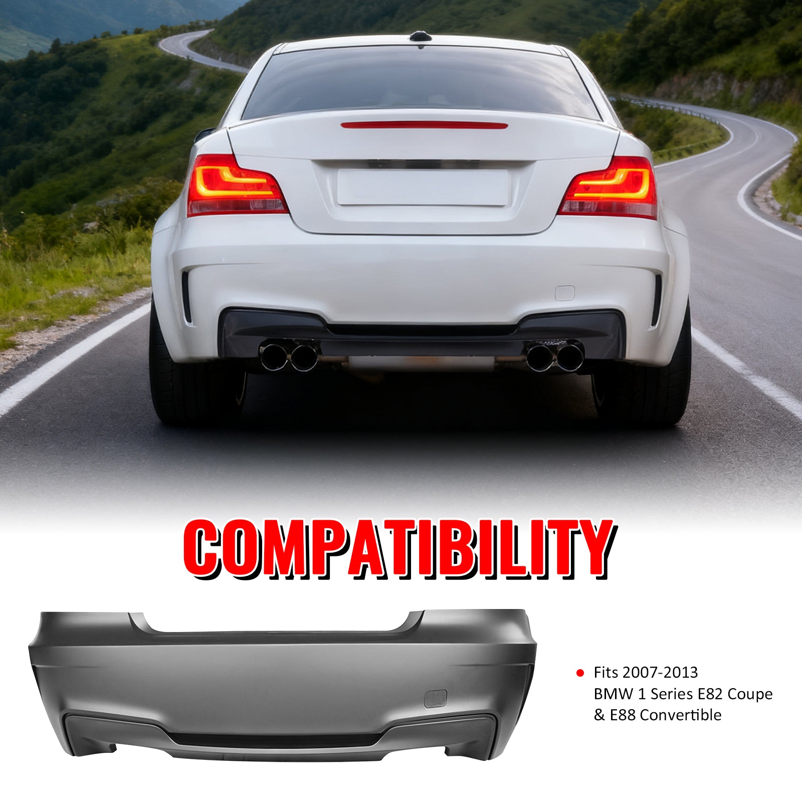 Fits 07-13 BMW 1-Series E82 Coupe E88 1M Style Rear Bumper Cover Replacement PP