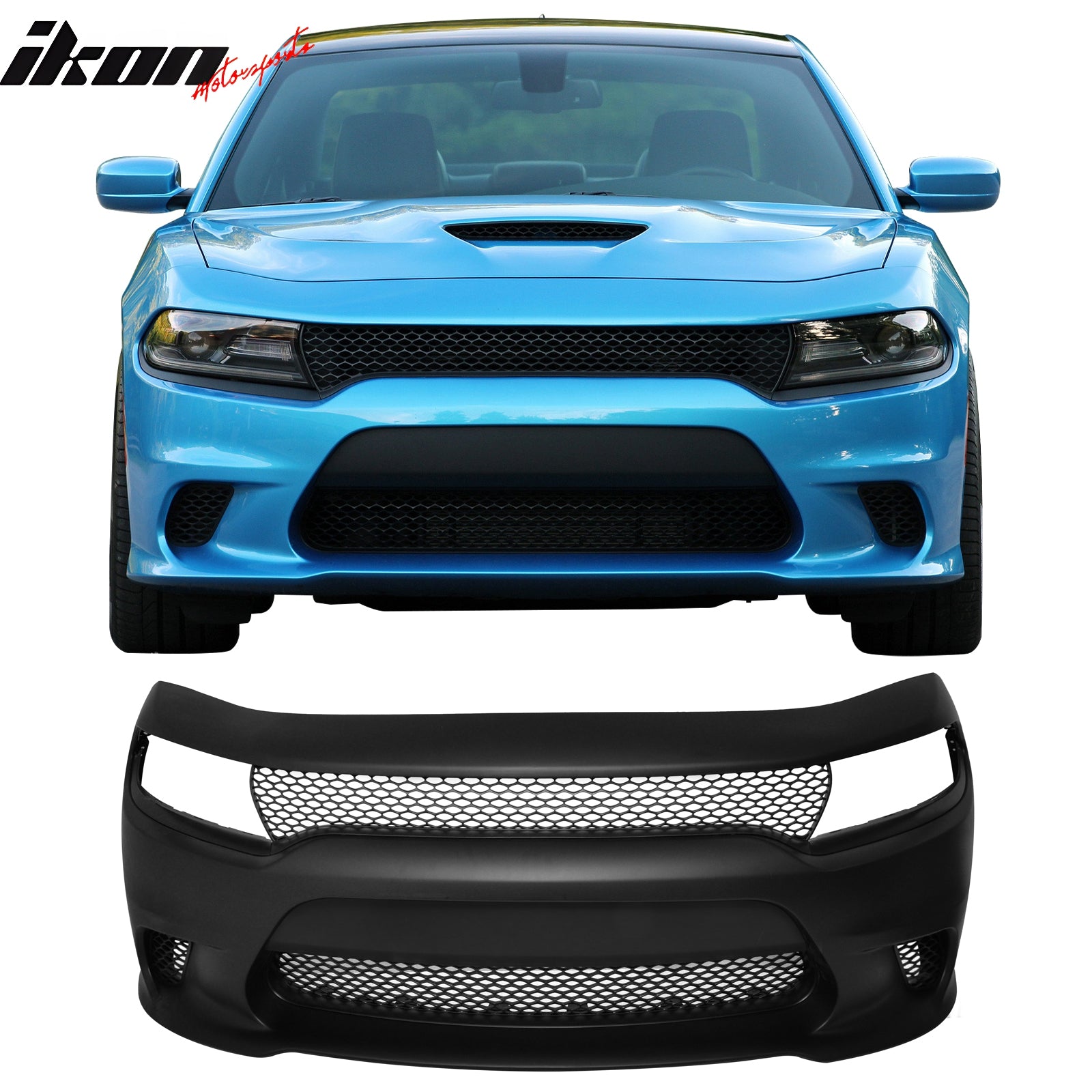 Fits 15-23 Dodge Charger SRT Hellcat Style Front Bumper Cover W