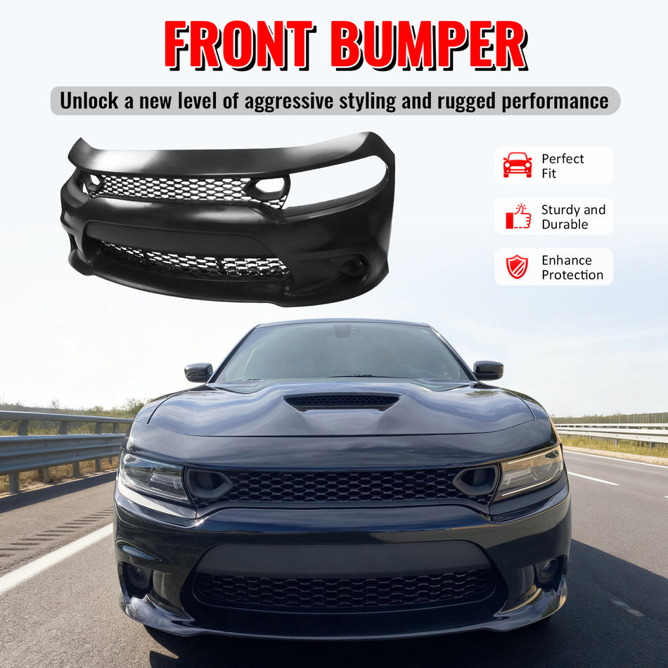 Fits 15-23 Dodge Charger 19 SRT Hellcat Style Front Bumper Cover W/Fog Lamps PP