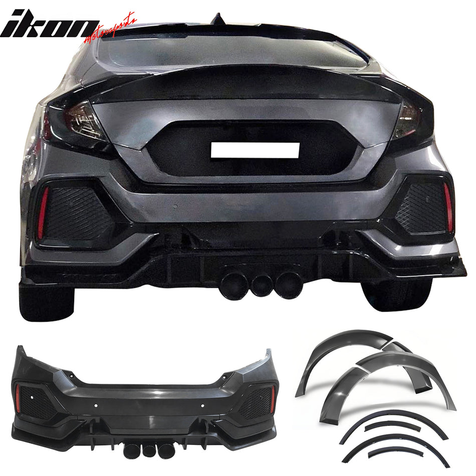 2016-2021 Honda Civic Sedan TR Style Rear Bumper Cover W/Fender Flares