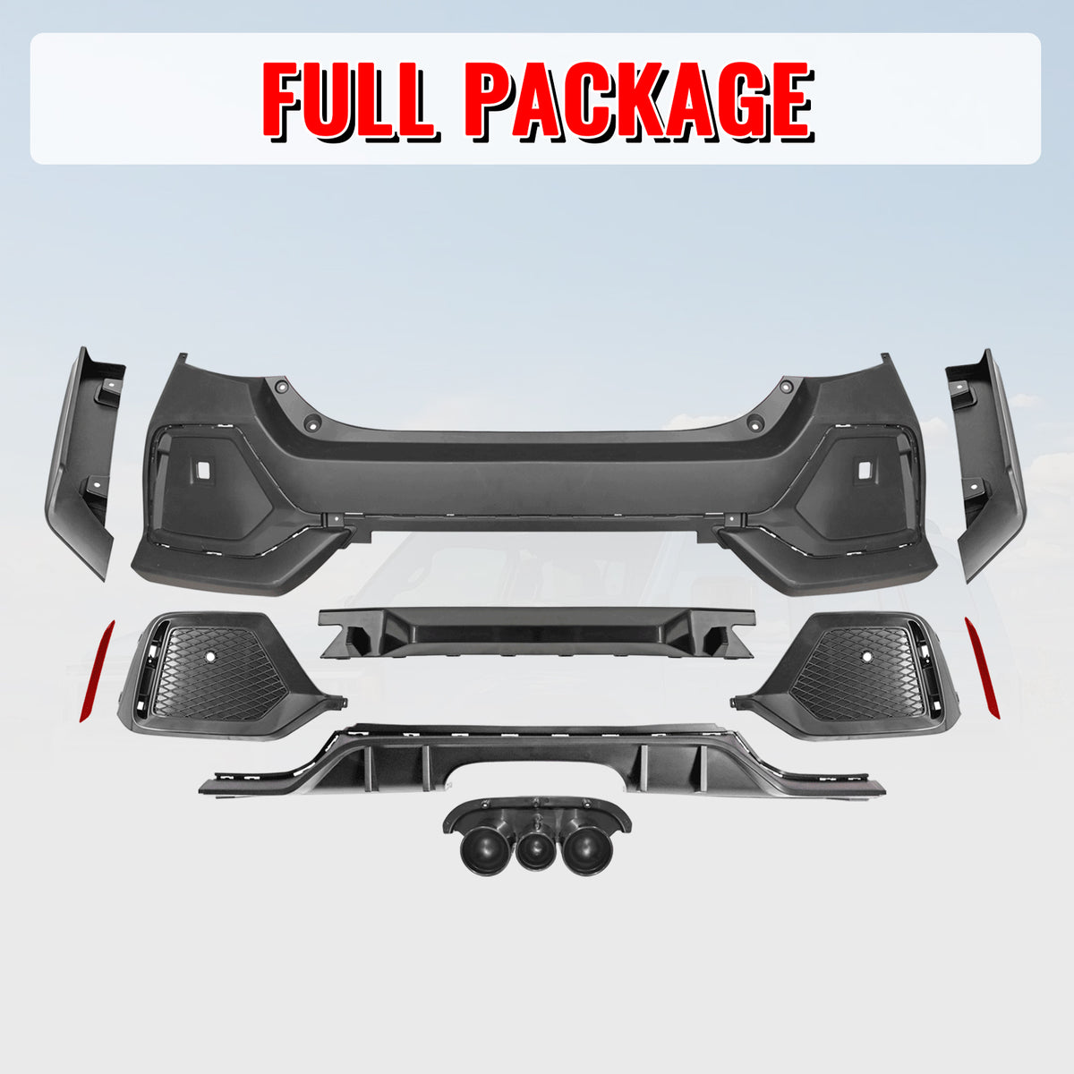 Fits 16-21 Honda Civic Sedan TR Style Rear Bumper Cover Replacement W/Diffuser