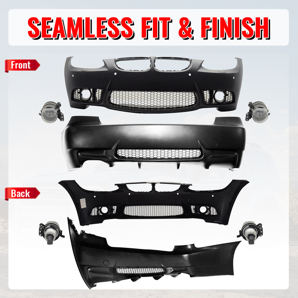 Fits 07-10 BMW E92 E93 3 Series M3 Style Fog Lamps Front & Rear Bumper Cover PP