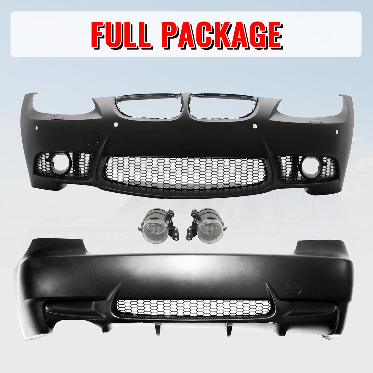 Fits 07-10 BMW E92 E93 3 Series M3 Style Fog Lamps Front & Rear Bumper Cover PP