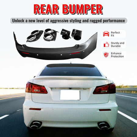 Fits 06-13 Lexus IS250 IS350 IS F Style Rear Bumper Cover W/Muffler Tip & Bezel