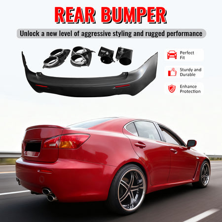 Fits 06-13 Lexus IS250 IS350 IS F Style Rear Bumper Cover W/O PDC W/Muffler Tip