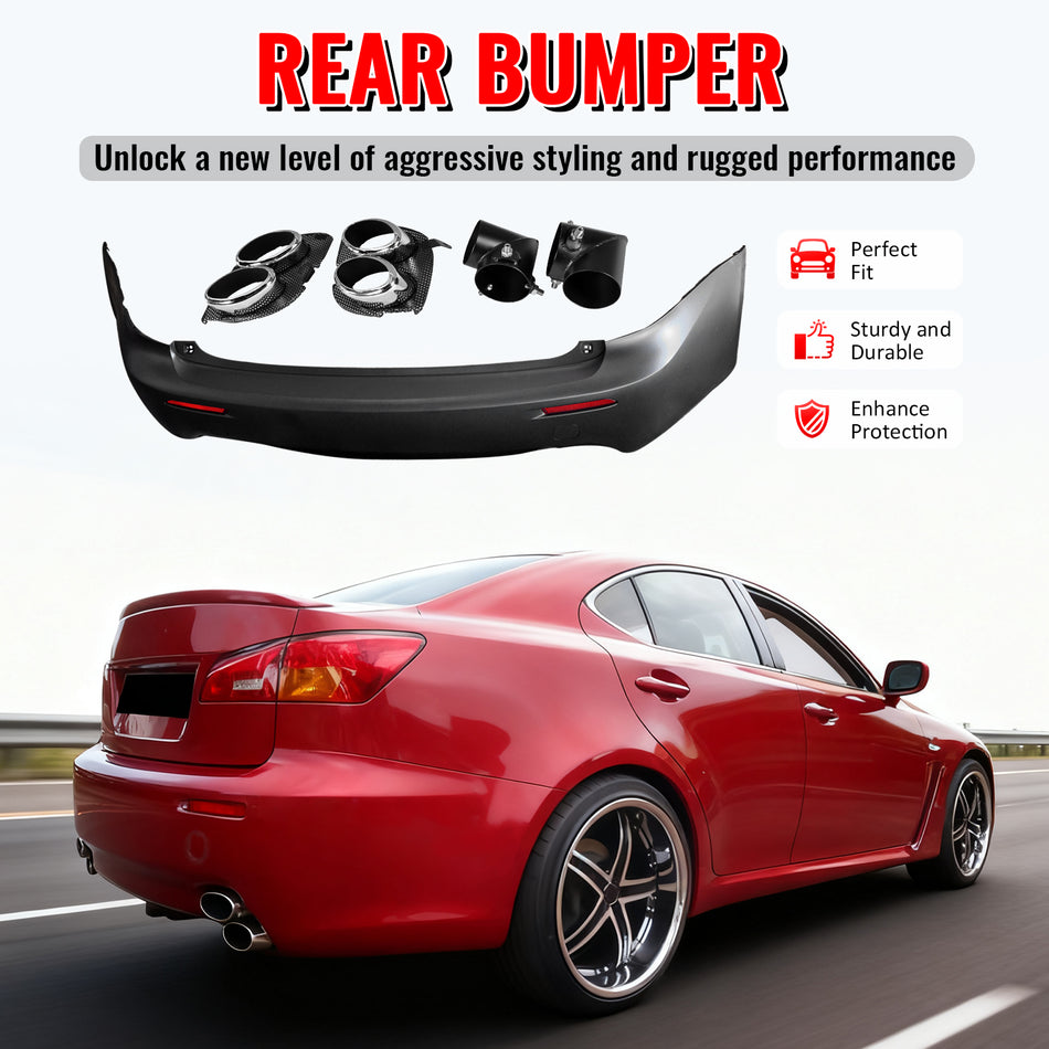 Fits 06-13 Lexus IS250 IS350 IS F Style Rear Bumper Cover W/O PDC W/Muffler Tip