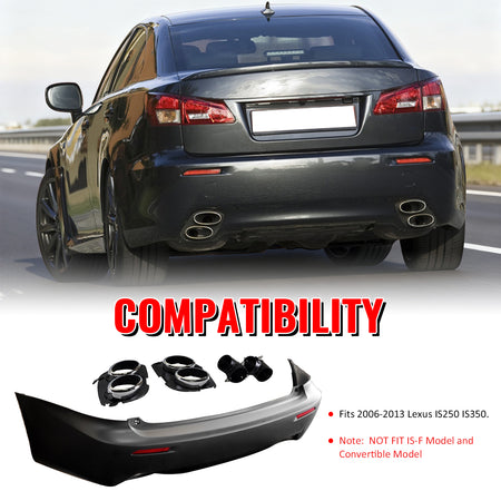 Fits 06-13 Lexus IS250 IS350 IS F Style Rear Bumper Cover W/O PDC W/Muffler Tip
