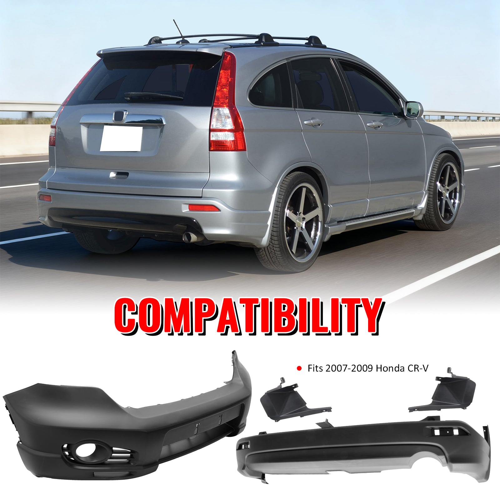 Fits 07-09 Honda CR-V CRV MD Style Front & Rear Bumper Cover Replacement PP