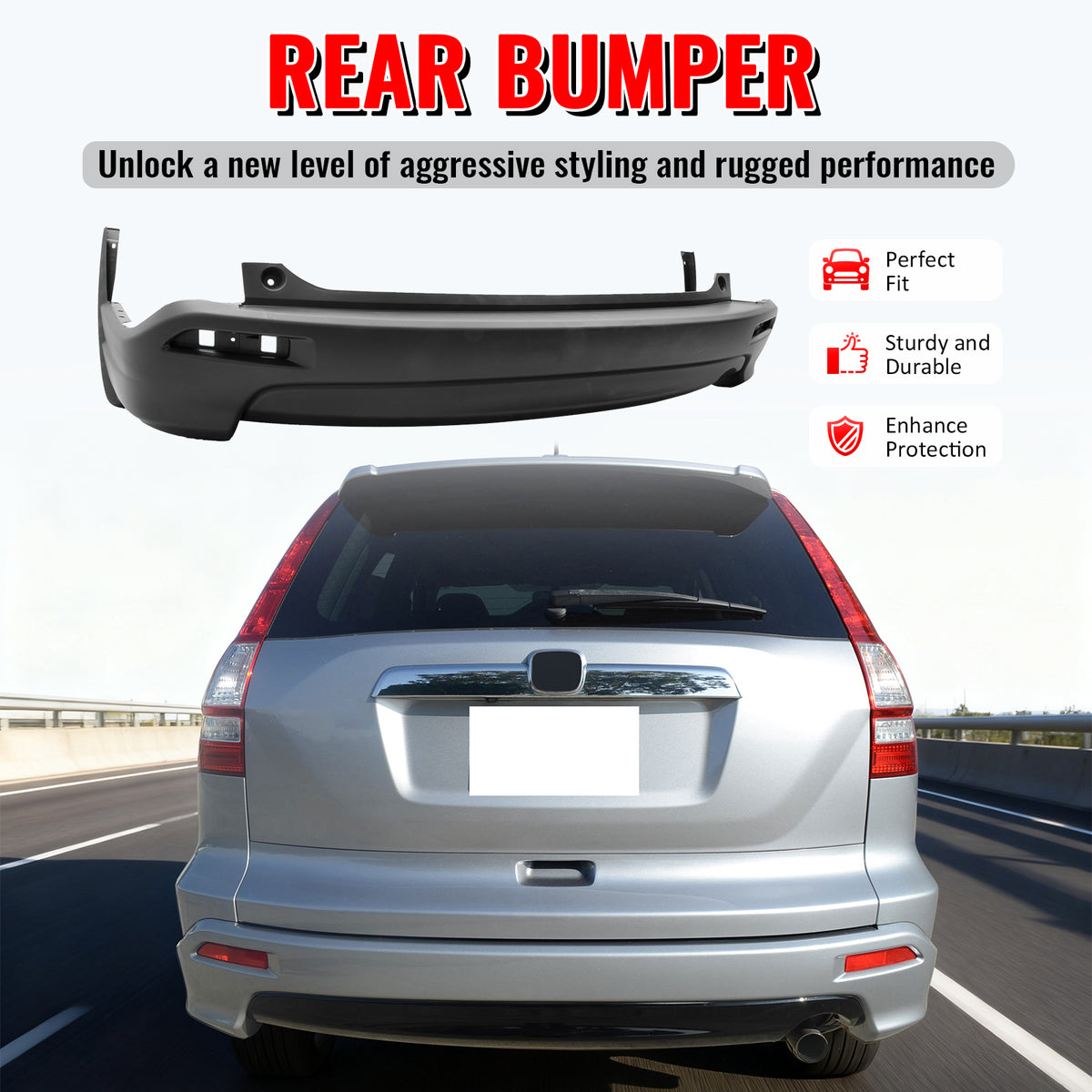 Fits 07-09 Honda CR-V MD Style Rear Bumper Cover Replacement & Side Bracket PP