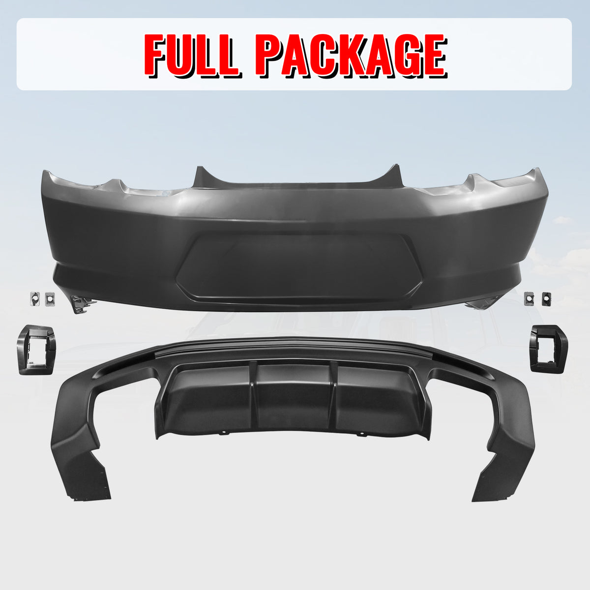 Fits 19-24 Chevy Camaro LT/LS/SS/ZL1 OE Style Rear Bumper Cover & Matte Diffuser