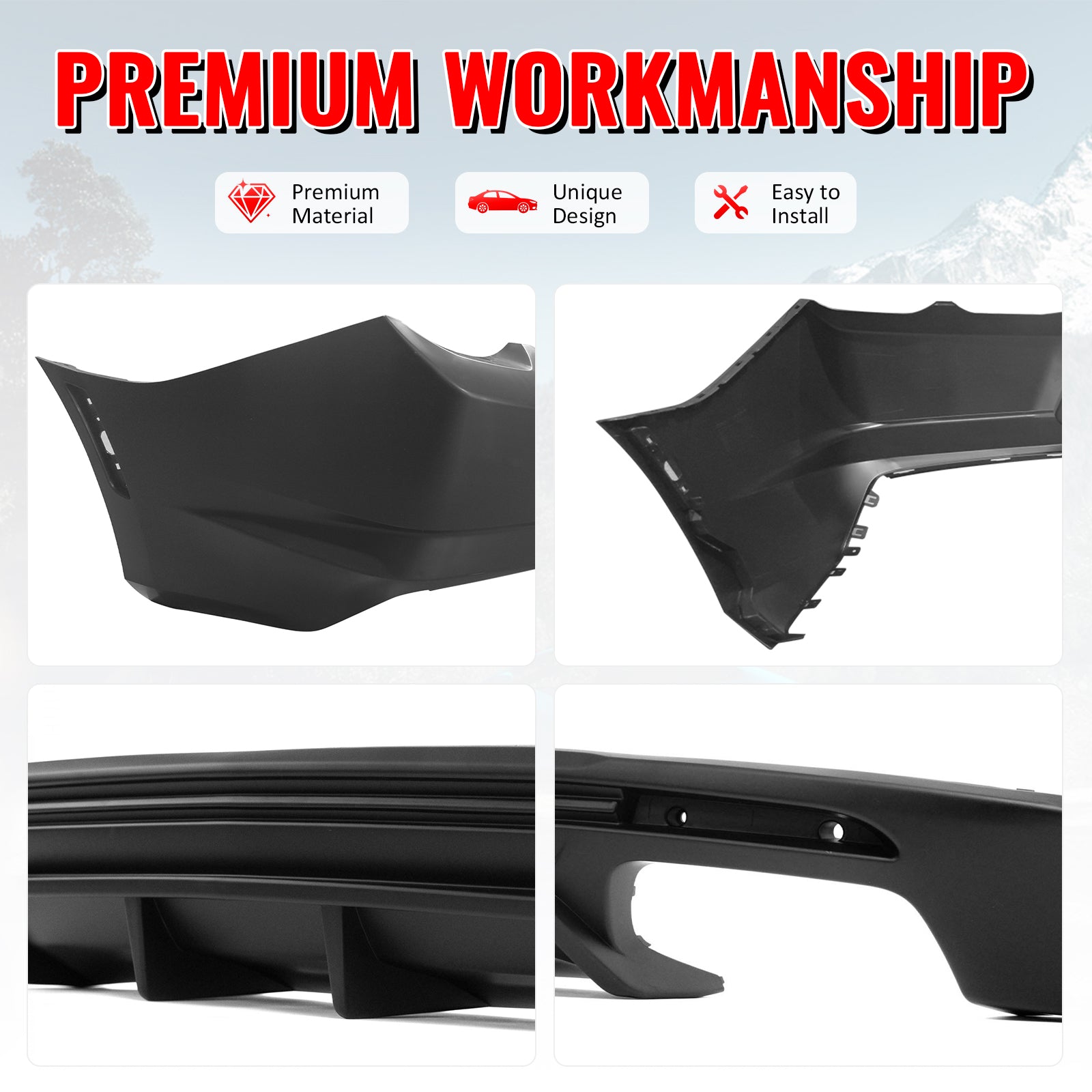 Fits 19-24 Chevy Camaro LT/LS/SS/ZL1 OE Style Rear Bumper Cover & Matte Diffuser