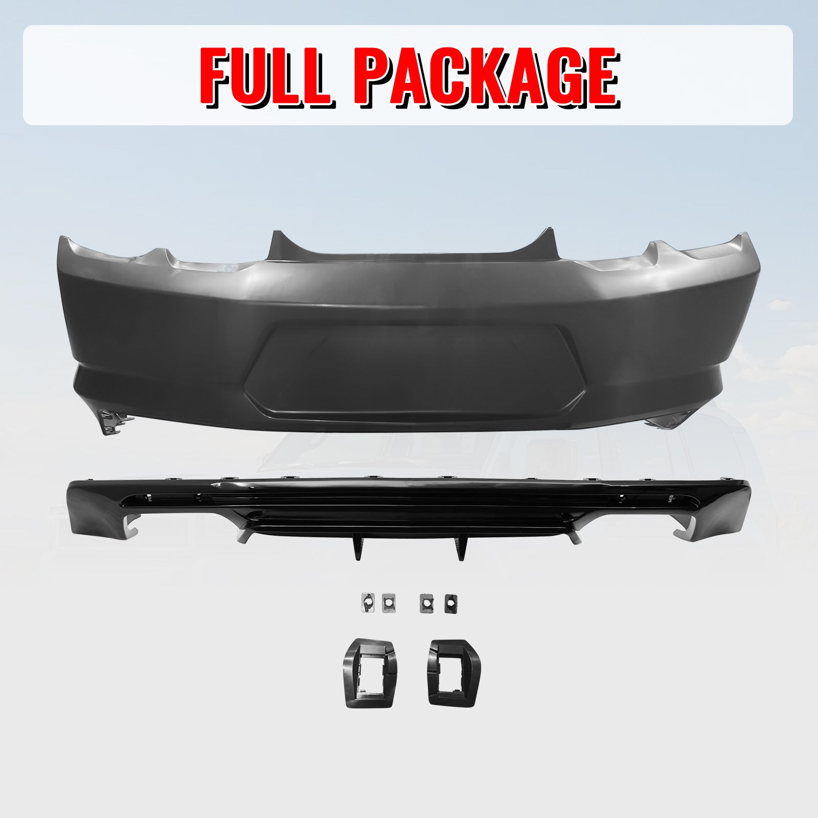 Fits 19-24 Chevy Camaro LT/LS/SS/ZL1 OE Style Rear Bumper Cover & Gloss Diffuser