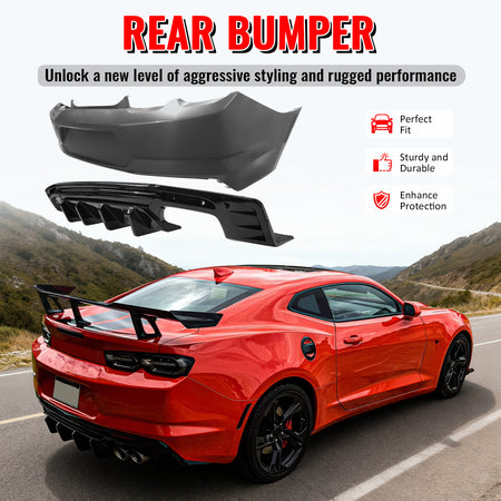 Fits 19-24 Chevy Camaro LT/LS/SS/ZL1 OE Rear Bumper Cover + IKON Gloss Diffuser