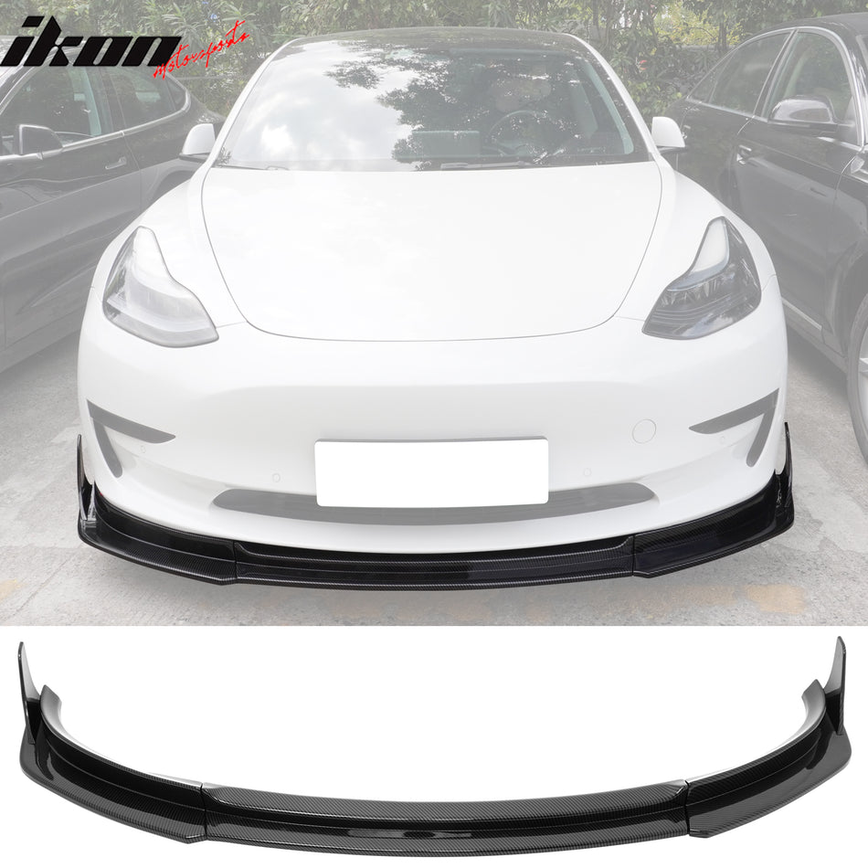 2017-2023 Tesla 3 V4 3PCS Front Lip w/ Winglets Carbon Fiber Print ABS