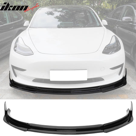 Fits 17-23 Tesla Model 3 IKON V4 3PCS Front Lip w/ V1 Style Winglets ABS