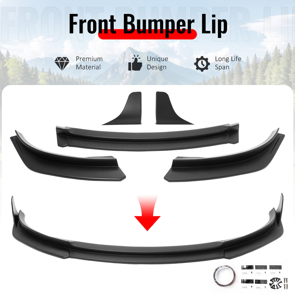 Fits 17-23 Tesla Model 3 IKON V4 3PCS Front Lip w/ V1 Style Winglets ABS